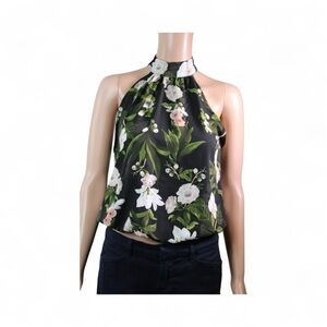 Rachel zoe floral halter blouse with open back medium